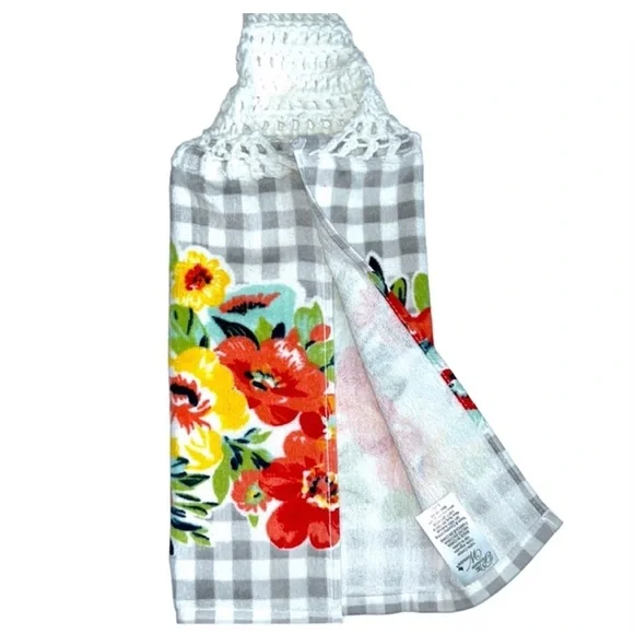 Hand Crafted Floral Red Hanging Kitchen Hand Towel Crochet Top - Picture 7 of 7